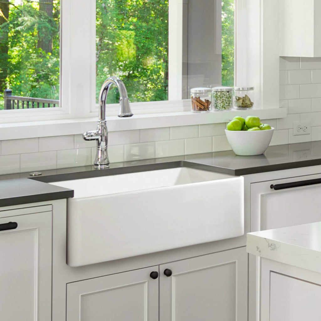 ClayPro Fireclay Sink, Single Bowl Farmhouse Apron Kitchen Sink, Flat or Fluted Reversible Installation Option