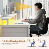 White Computer Desk with 5 Drawer & Power Outlet, 66'' Home Office Desk with File Drawer, Storage Shelves