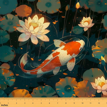 Koi Fabric by The Yard Lotus Upholstery Summer Pool Lotus