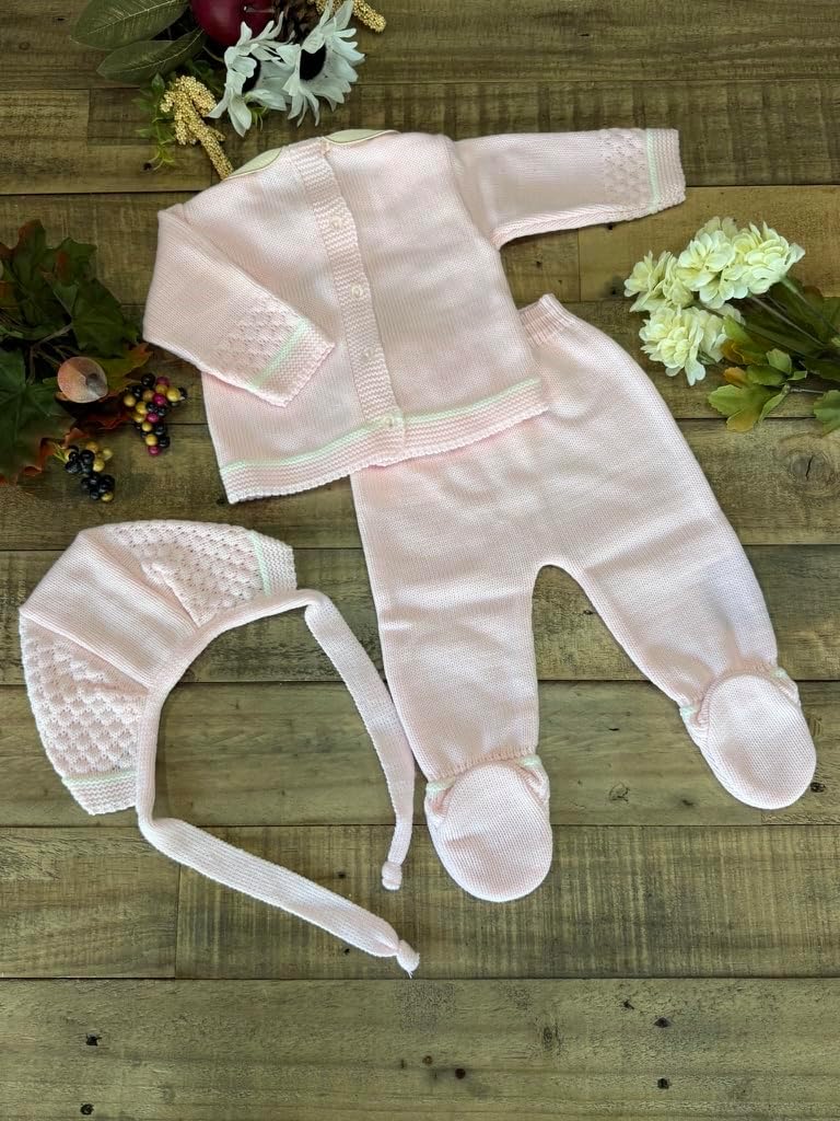 Piece Baby Knitted Set Sweater Footed Pants Hat Boys Girls Coming Home Newborn Outfit - Made in Spain
