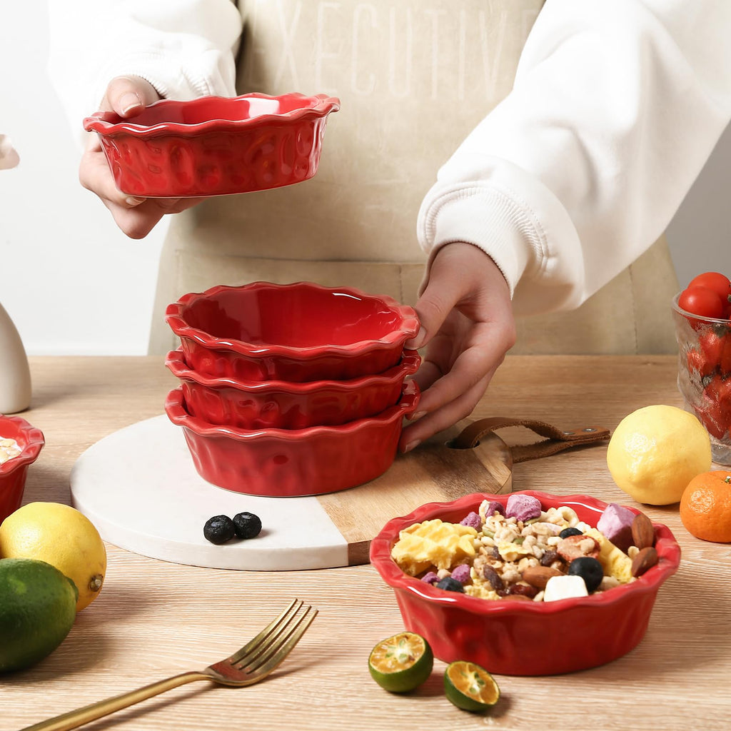 Ceramic Pie Pan for Baking - 5.5 inch Small Pie Plates Deep Dish Round Pot Casserole Mini Serving Bowl - Microwave