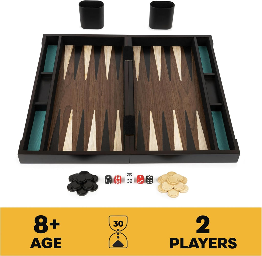 Legacy Deluxe Wooden Backgammon Classic 2-Player Original Board Game Set with Cups and Dice, for Kids and Adults Aged