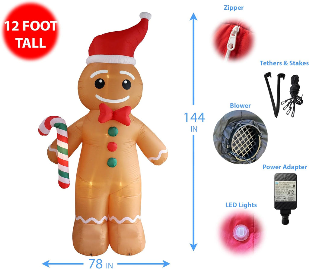 12 FT Tall Lighted Christmas Inflatable Gingerbread Man