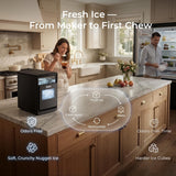 Nugget Ice Maker Countertop: 44lb/Day, Self-Cleaning, Black Stainless Steel, Portable, Soft Chewable Pebble Ice