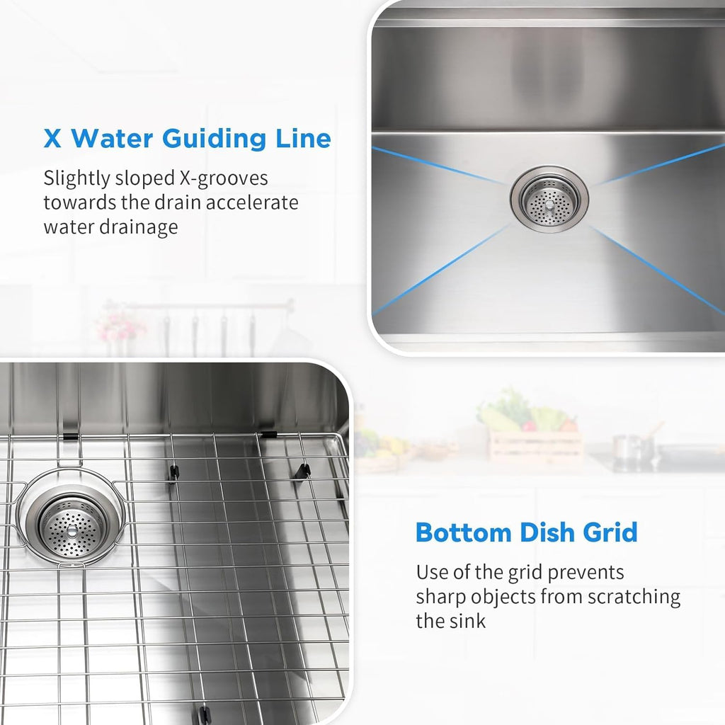 32" x 19" Multifunctional Undermount Workstation Kitchen Sink S304 Stainless Steel Handmade Modern Single Bowl