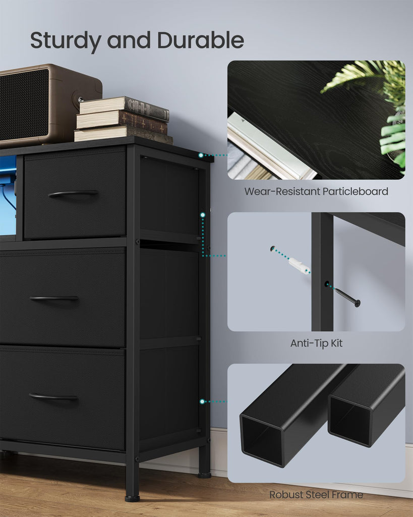 Dresser with Outlets & LED Lights, 8 Fabric Drawers
