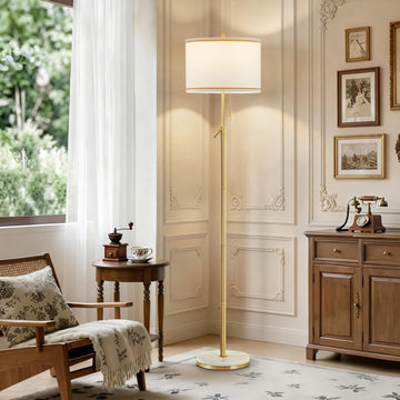 Marble Floor Lamp, Adjustable Height Standing Lamp with Marble Base Tall Lamp with White Shade Floor Lamps Bulbs Not