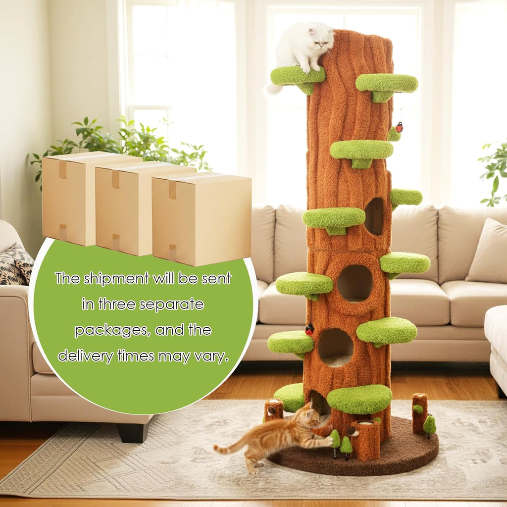 Large Cat Tree for Indoor Cats - Multi-Level Solid Wood