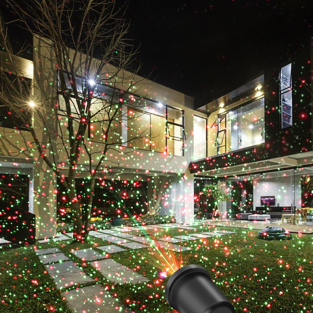 Christmas Laser Light Projector Red and Green Star Laser Lights Show with Timer for Outdoor Decorations Waterproof