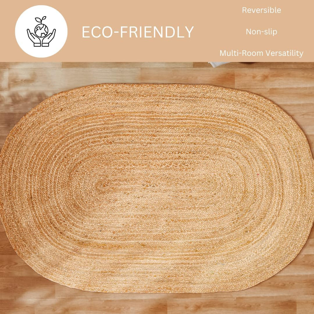 Handcrafted Jute Braided Rug Oval - 100% Natural Jute Area Rug - Rustic Farmhouse Boho Accent Rug Bedroom