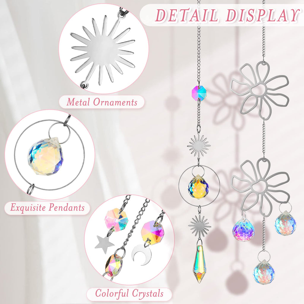 16 Pcs Hanging Crystals Suncatcher for Window with Chain, Silver