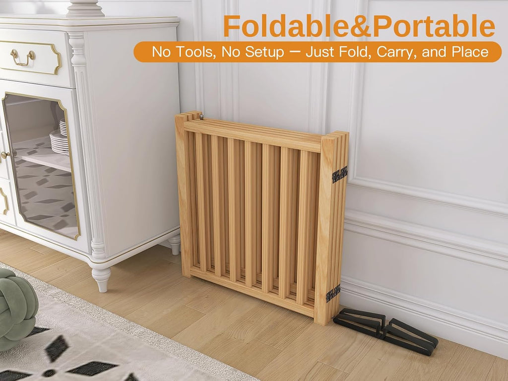Wooden Freestanding Dog Gate with Door - 4 Panel H:23"