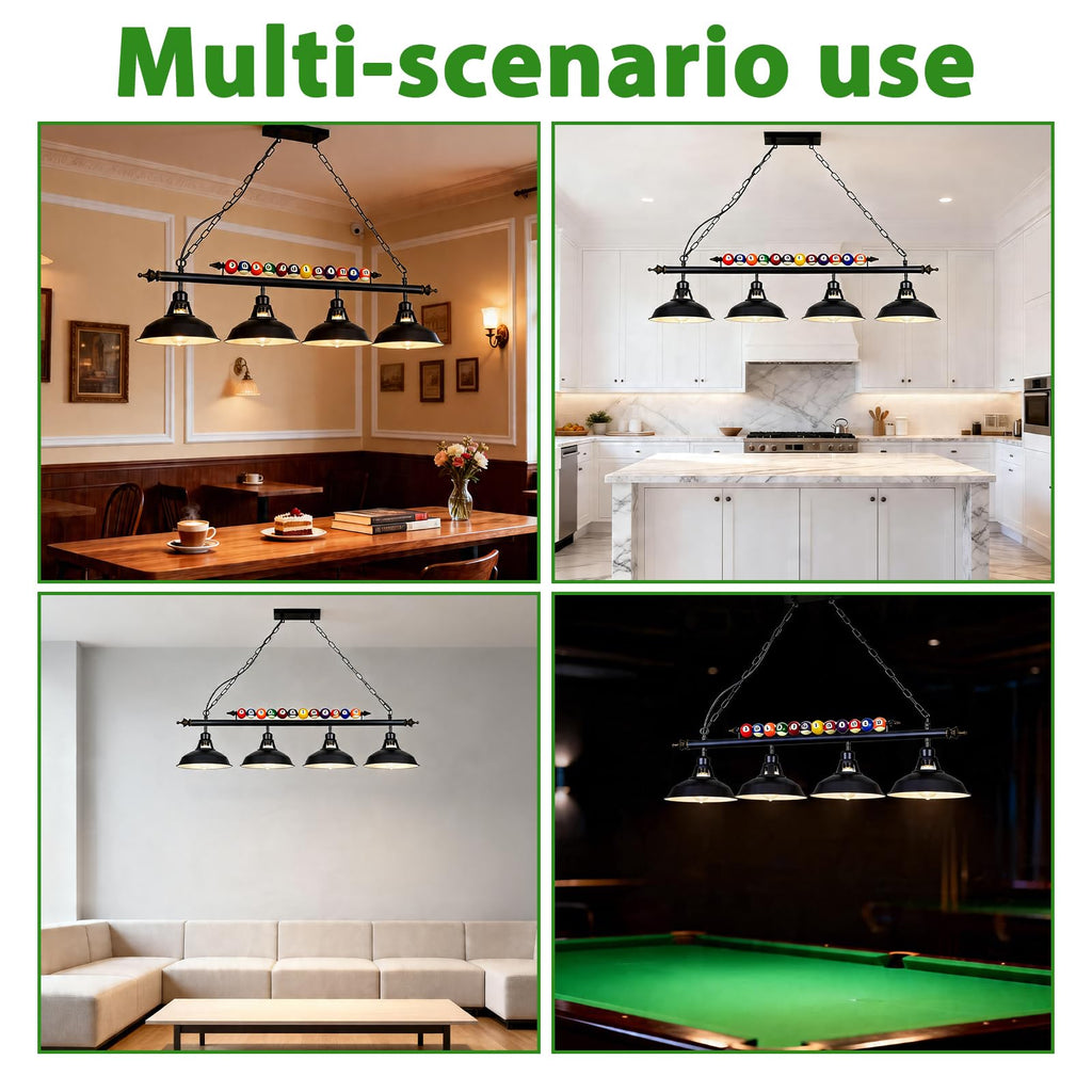 4 Lights Adjustable Pool Table Light for 7'-8' Billiard Tables, Hanging Pool Table Lighting Fixture, Billiard Pendant