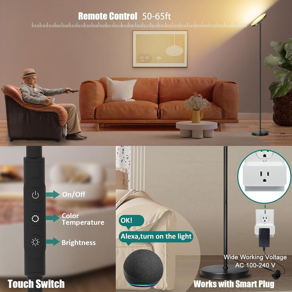 Floor Lamp, Upgraded 40W Super Bright Torchiere LED Floor Lamps, Stepless Dimmable Color Temperature