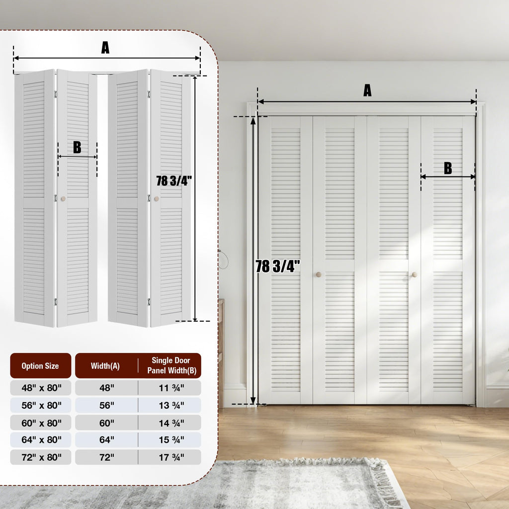 72" x 80" Louvered Bifold Closet Door, MDF, White