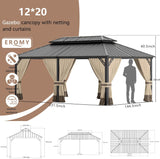 12' x 20' Hardtop Gazebo,Outdoor Aluminum Frame Permanent Pa - Image 3