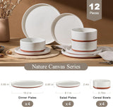 Plates and Bowls Sets, 12 Pieces Stoneware Dinnerware Set for 4, Modern Kitchen Dinner Set Ceramic Dishware Dishes Set