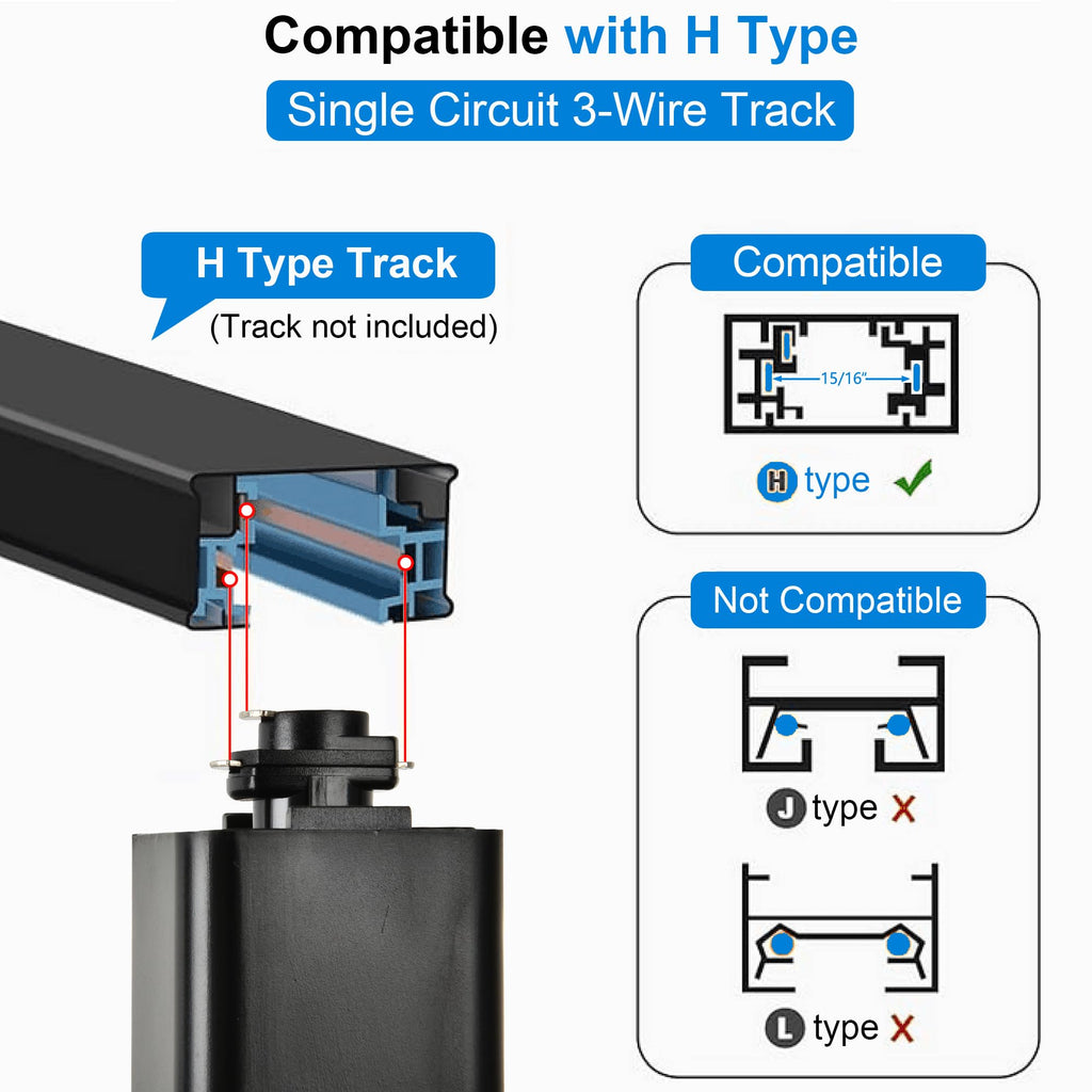 4 Packs H-Type Track Hanging Light Black Ceiling Track Lighting