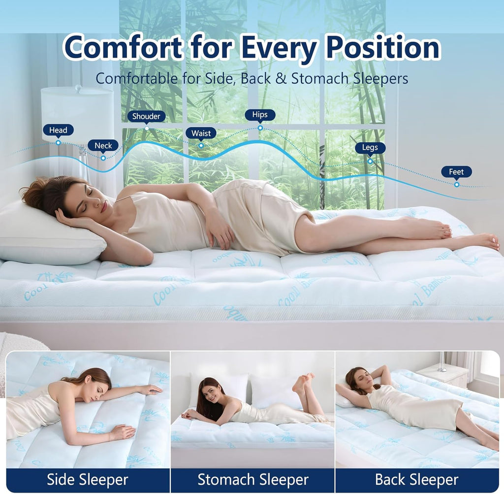 100% Waterproof Full Mattress Topper, Viscose Derived from Bamboo | Cooling Pillow Top Memory Foam Mattress Topper