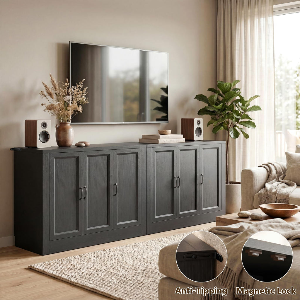 39" W Modern Buffet Cabinet with 3 Doors 4 Zones, Modular Sideboard with Thickened Frame & Adjustable Shelves, Sturdy