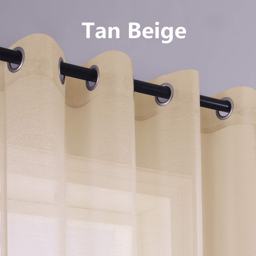 Tan Beige Curtains 84 Inches Long, Sheer Grommet Farmhouse Style Primitive Country Curtains Bedroom Dining Room Window