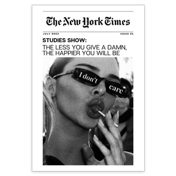 Vintage Black and White Newspaper Wall Trendy The New York Times Poster Funky I Don't Care Posters Room Aesthetic