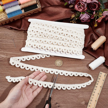 Cotton Lace Trim with Elastic Button Loop, 4/5" Beige Sewing Trim Gimp Braid Fringe Trims for DIY Cloth - 10 Yards