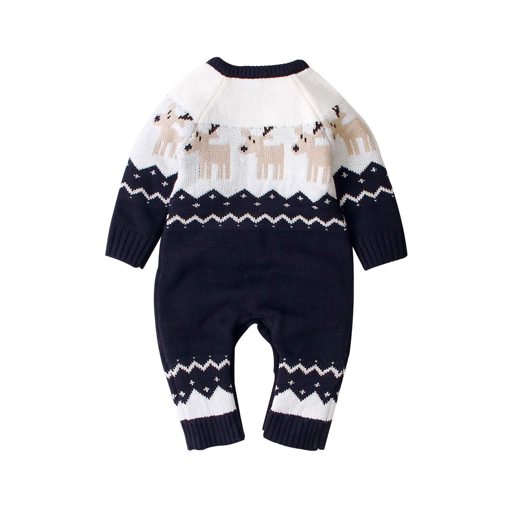 Baby Christmas Sweater Toddler Reindeer Outfit Long Sleeve Red Clothes (Deep Blue-Jumpsuit, )