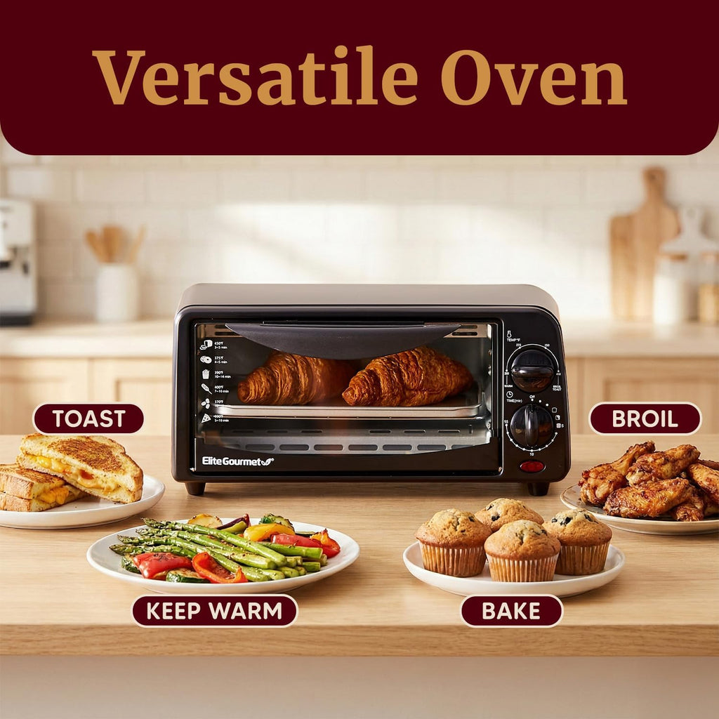 ETO236 Personal Compact 2 Slice Countertop Toaster Oven with 15 Minute Timer & Adjustable Temperature, Bake, Broil, &