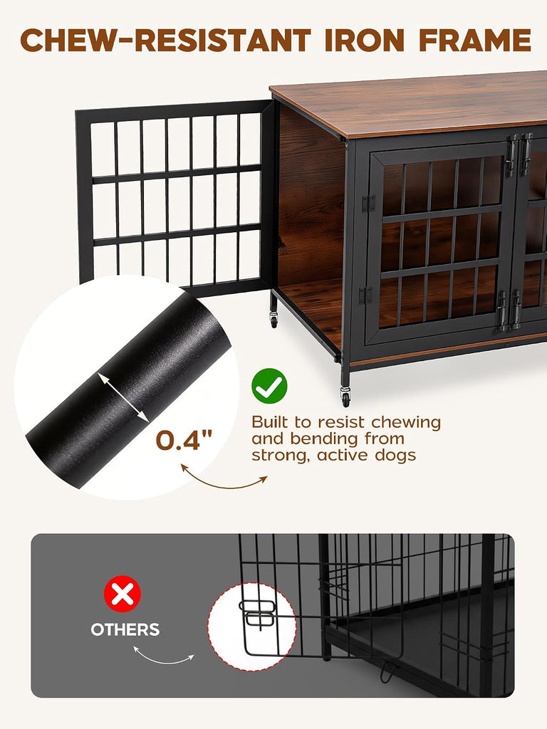 41 Inch Heavy Duty Dog Crate Furniture, Dog Kennel Furniture for Large and Medium Dogs, with Lockable Wheels &