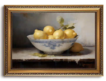 Vintage Gold Framed Wall Art Farmhouse Lemons Canvas Wall Art Antique Still Life Fruit Picture Wall Decor Rustic