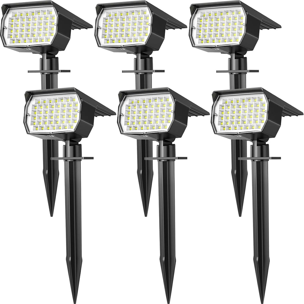 Solar Spot Lights Outdoor Waterproof 6 Pack Landscape Spotlight Cool White | Waterproof IP65, 46 LEDs, 3 Modes Auto