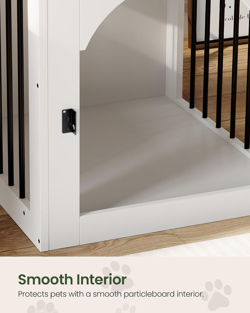 Dog Crate Furniture, Wooden Dog Kennel with Charging Station and Storage Drawer, Indoor Pet Crate End Table for Small