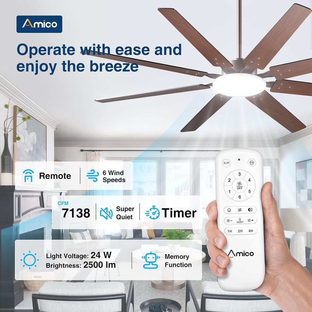 72 inch Farmhouse Bronze Ceiling Fan with Light, Large Energy Efficient Ceiling Fans with Remote, Reversible DC Motor