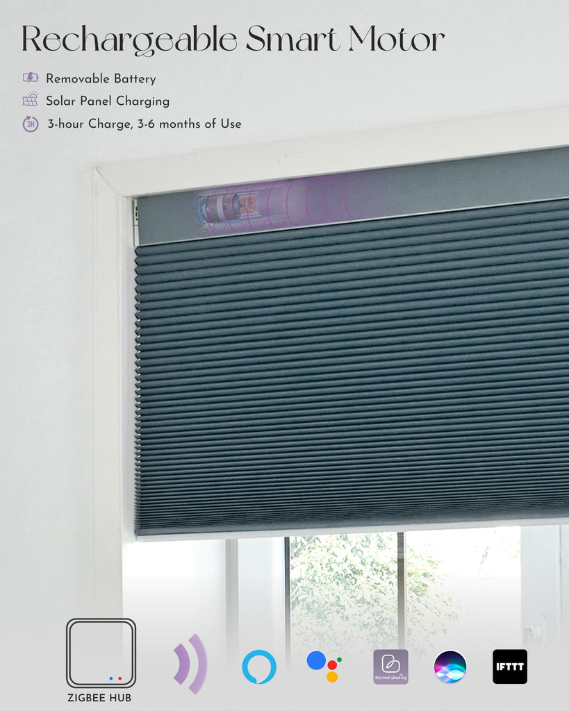 Motorized Blackout Cellular Shades, Custom Size, Blue
