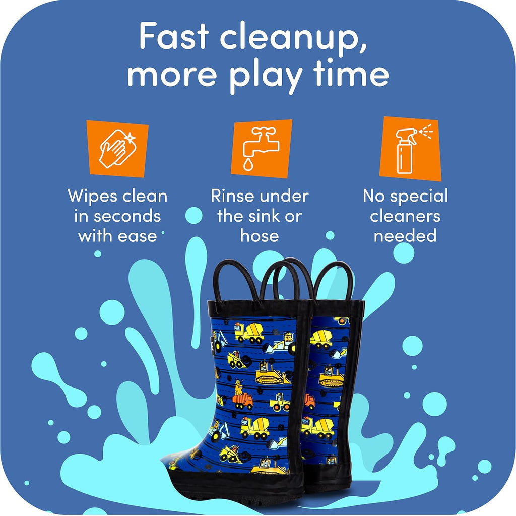 Rain Boots with Easy-On Handles in Fun Patterns for Boys and Girls