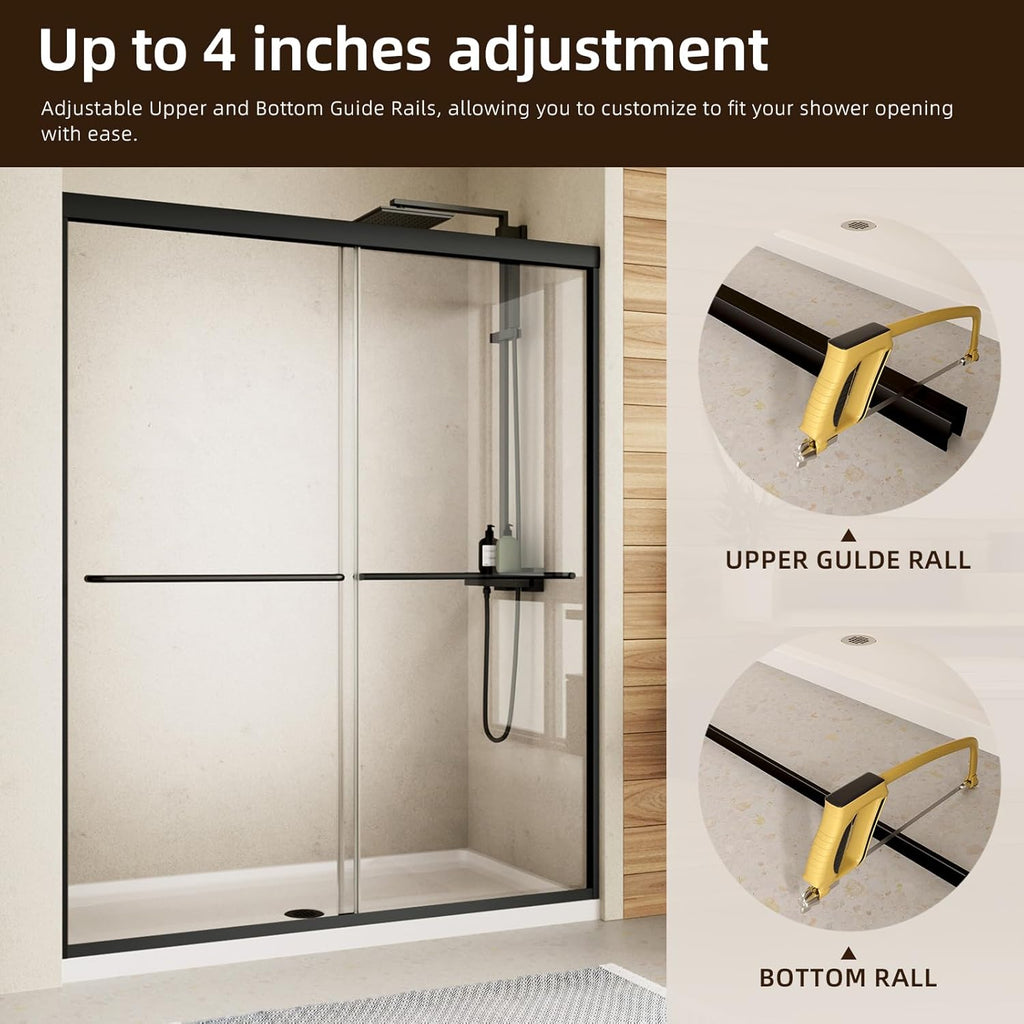 Double Sliding Shower Door, 56-60" W x 70" H Semi-Frameless Sliding Glass Shower Door with 1/4'' (6mm) Clear SGCC