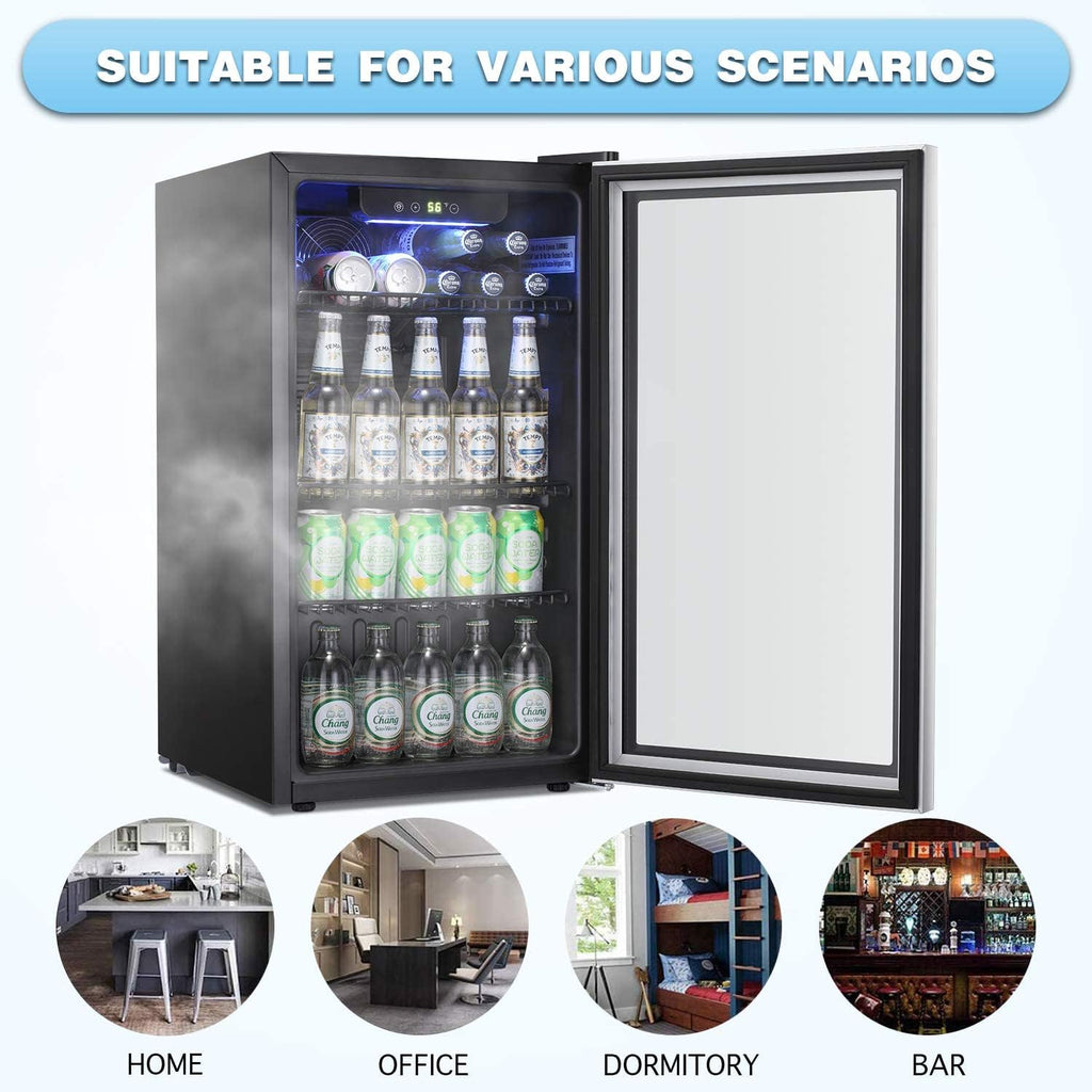 Beverage Refrigerator Cooler -120 Can Mini Fridge Glass Door for Soda Beer or Wi
