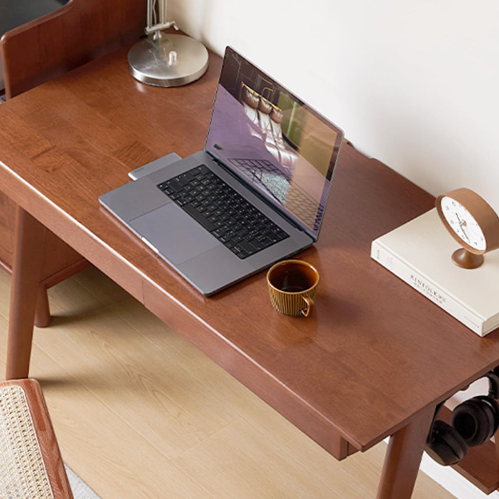 100% Solid Rubber Wood Desk Home Office Desk Mid Century Modern Writing Computer Desk with Drawer 47"