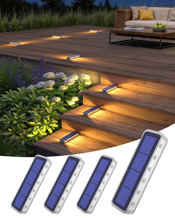 Solar Step Deck Lights Outdoor IP68 Waterproof Stick on 4 Pack Warm White