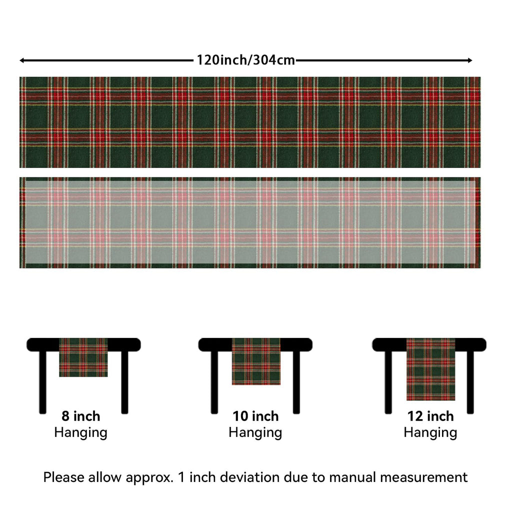 Christmas Checkered Tartan Table Runner, Green, 13 x 120 Inch