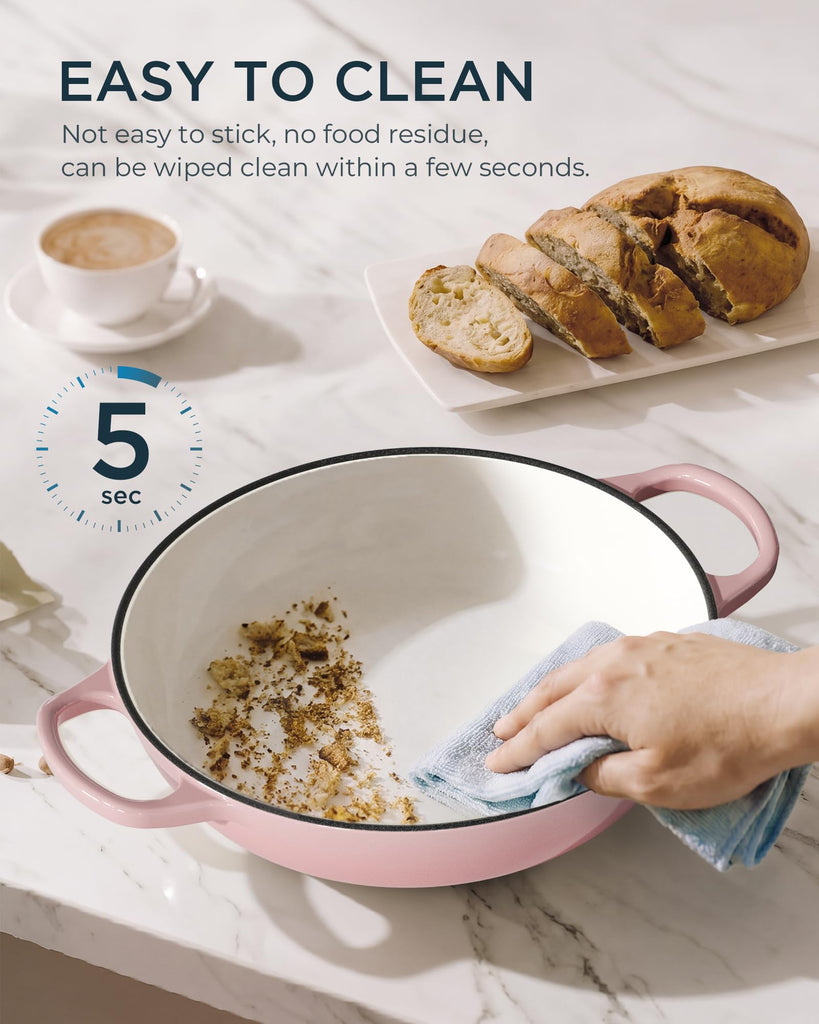 Enameled Cast Iron Dutch Oven for Bread Baking, 6QT Meatloaf Pan, Pink