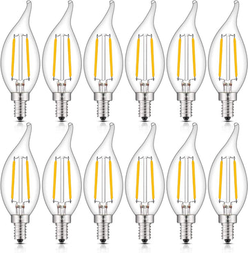 2W E12 LED Candelabra Bulb CA11 3000K Soft White, 12 Pack