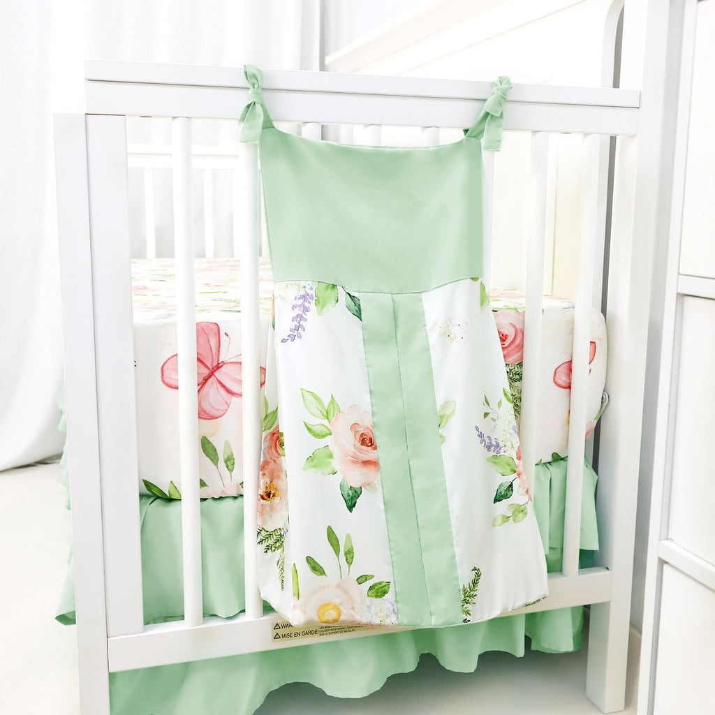 4 Piece Crib Bedding Set for Girls, Baby Girl Crib Bedding Set Butterflies Floral Nursery Bedding Set Includes