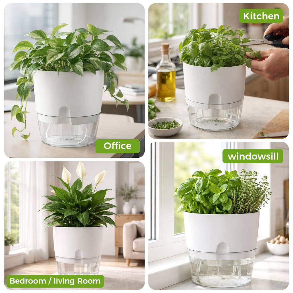 5 Pack Self Watering Pots for Indoor Plants, 9.2 Inch Plant Pot Plastic Self Watering Planter for Orchid, Monstera