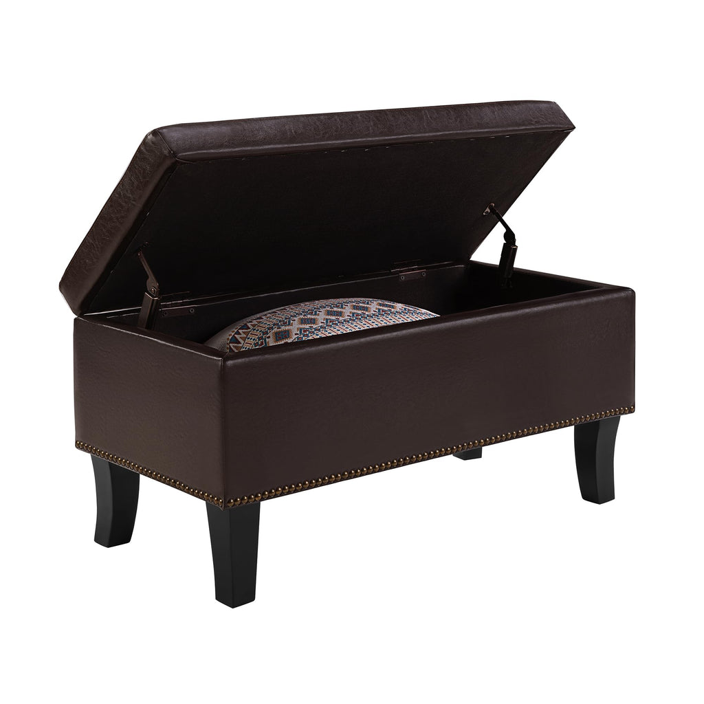 Designs4Comfort Winslow Storage Ottoman Bench 32" - Transitional Upholstered Footstool & Seat, & Bedroom, Espresso
