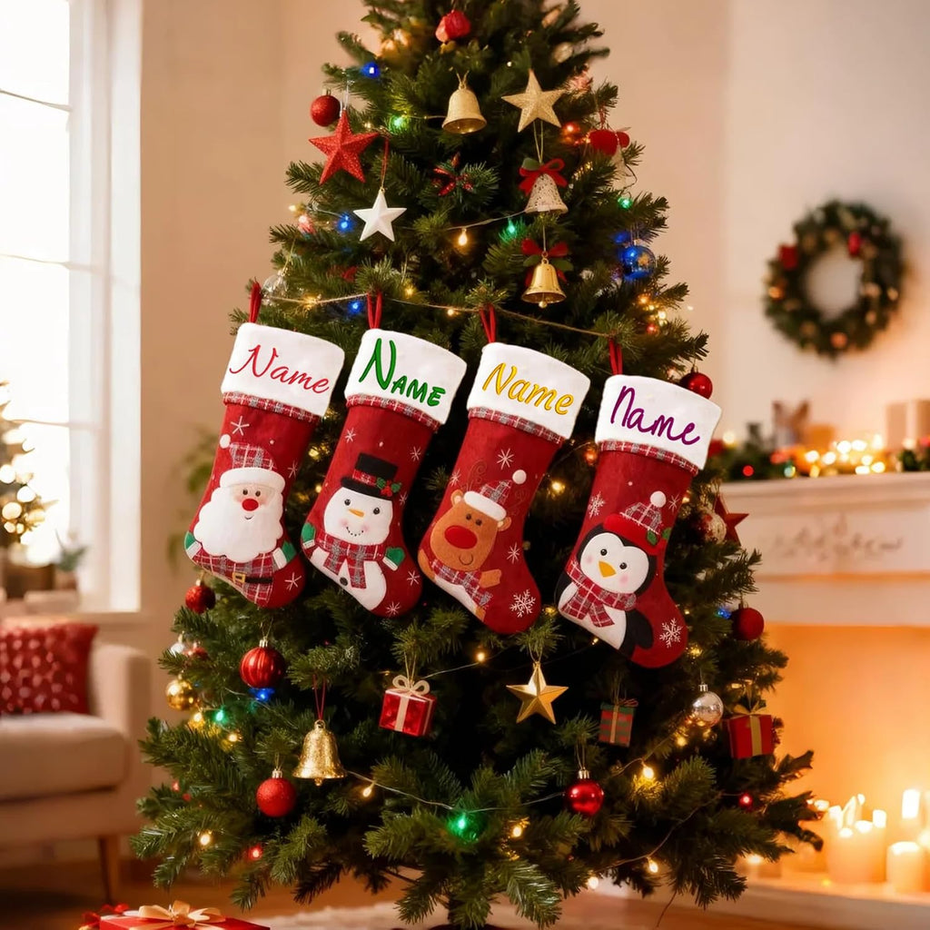 With Name Embroidered - Christmas Stockings 18.8Inch Large Embroidered Xmas Stocking for Family Fireplace Mantel - Set of 4