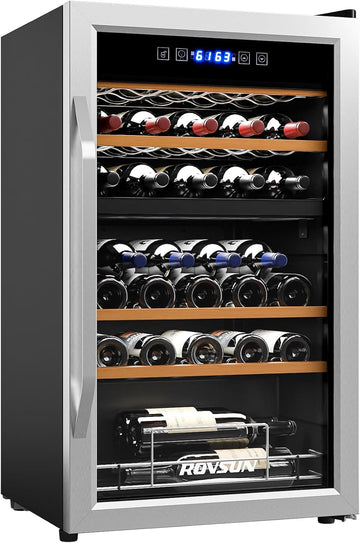 33 Bottle Wine Fridge, Dual Zone Wine and Beverage Refrigerator with Independent
