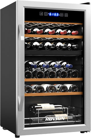 33 Bottle Wine Fridge, Dual Zone Wine and Beverage Refrigerator with Independent