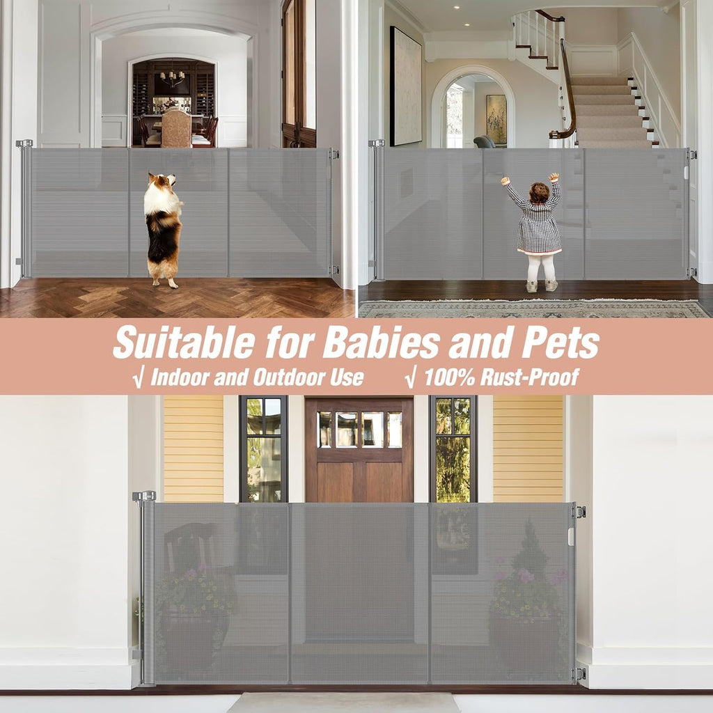 Reinforced 42" Tall Pet Gate 75" Wide Retractable Baby Gates Indoor/Outdoor